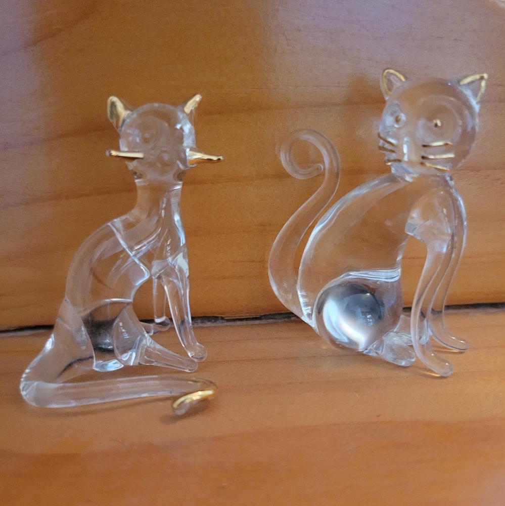 Set Of 2 Blown Glass Cat Figurines